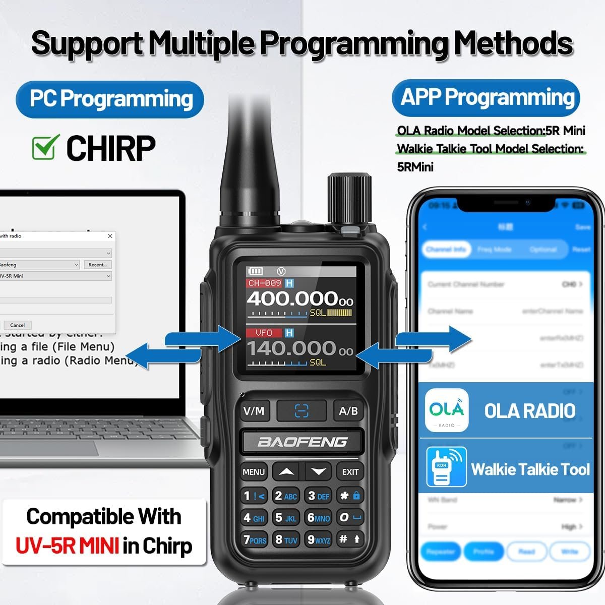1793031883 Baofeng UV 5R Mini Ham Radio Long Range Handheld Rechargeable Walkie Talkies for Adults APP Programming NOAA Weather UV5R 5RM Two Way Radio with Earpiece USB C Charger for Survival Hunting