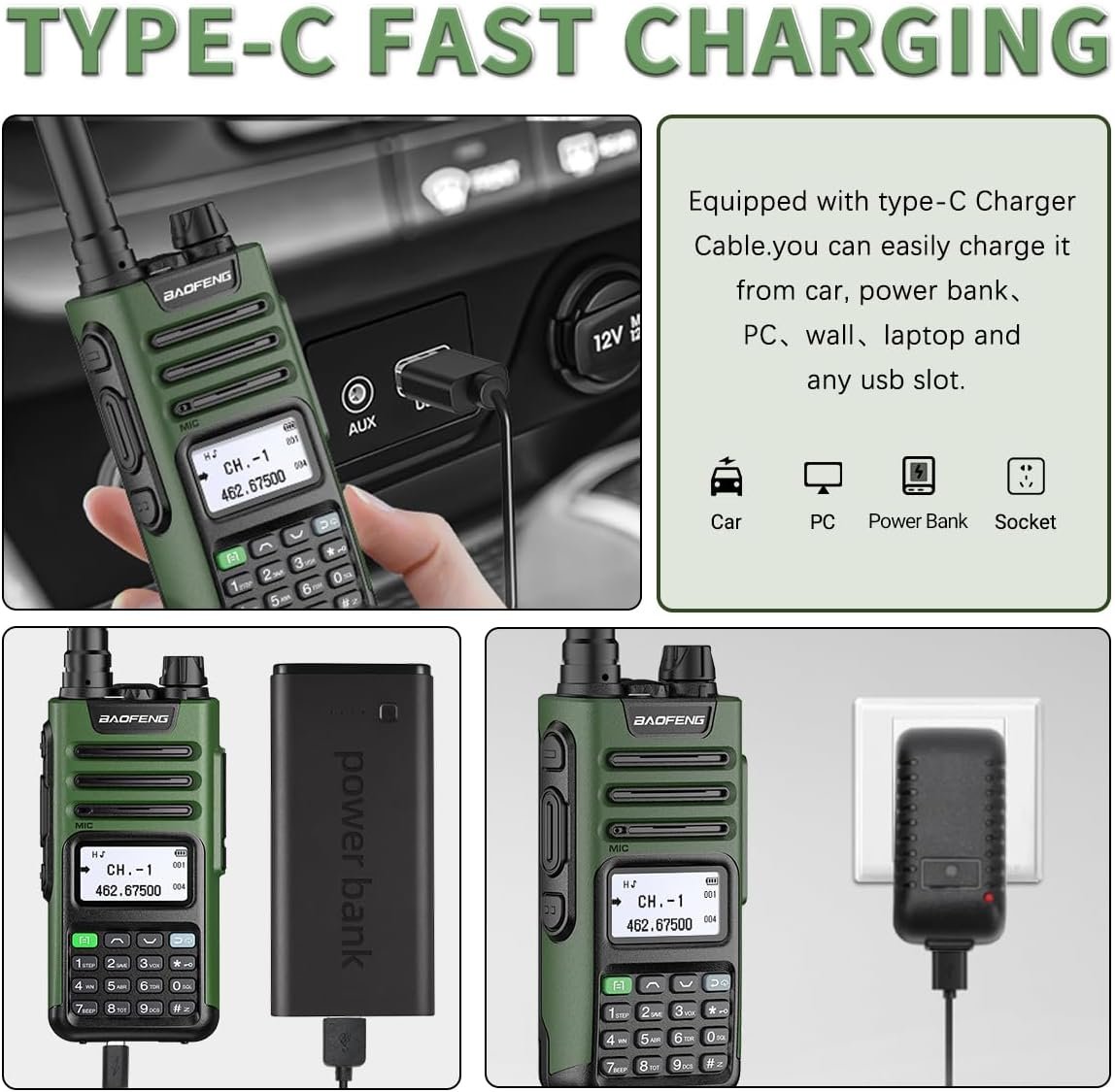 1793032592 BAOFENG GM 15 Pro GMRS Radio 8W NOAA Weather Receiver RadioGMRS Repeater CapableRechargeable Long Range Two Way Radio with Extended Battery USB C Charger2Pack