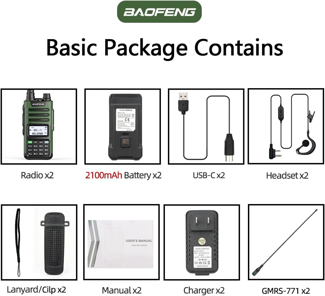 1793032595 BAOFENG GM 15 Pro GMRS Radio 8W NOAA Weather Receiver RadioGMRS Repeater CapableRechargeable Long Range Two Way Radio with Extended Battery USB C Charger2Pack