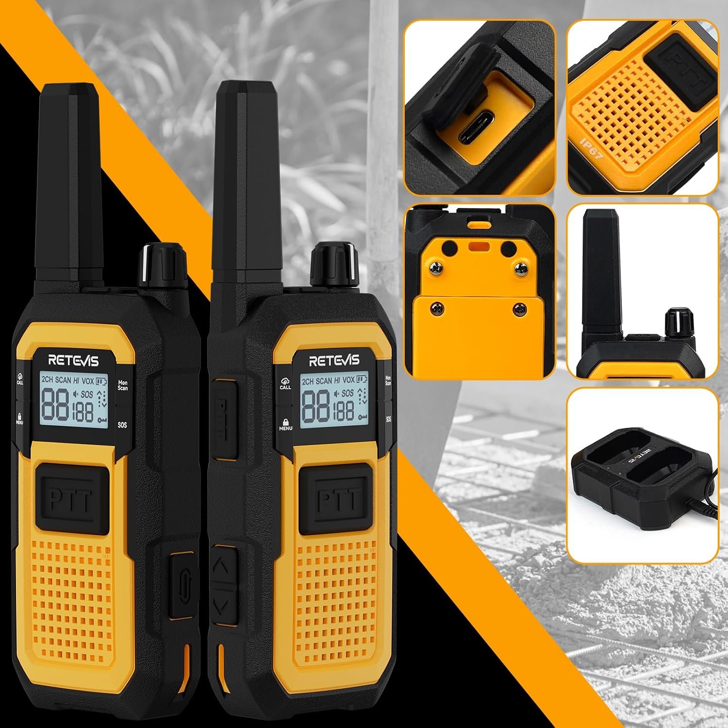 1793032779 Retevis RB48 Military Standard IP67 Waterproof Walkie Talkies Long Range
