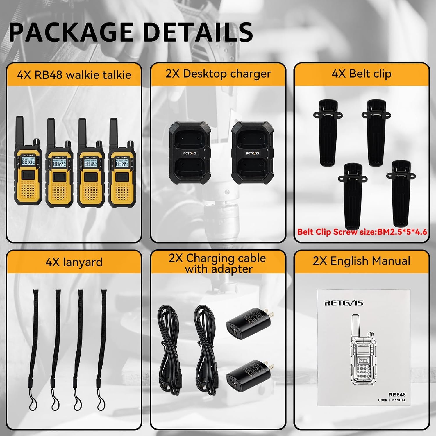 1793032786 Retevis RB48 Military Standard IP67 Waterproof Walkie Talkies Long Range