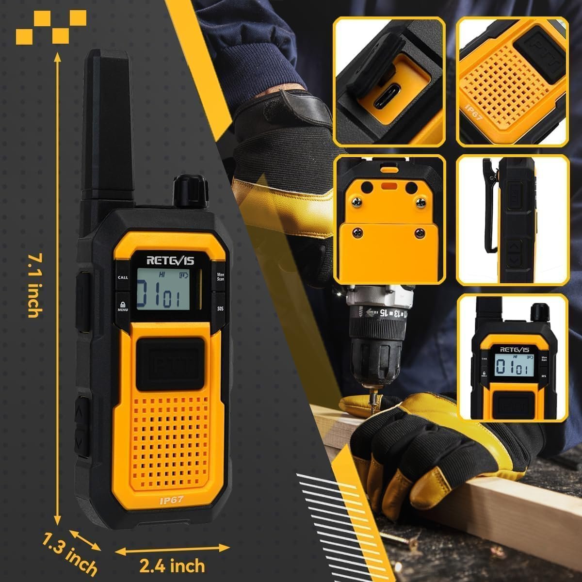 1793034073 Retevis RB48 2 Way Radio Long Range IP67 Waterproof Walkie Talkies Adults