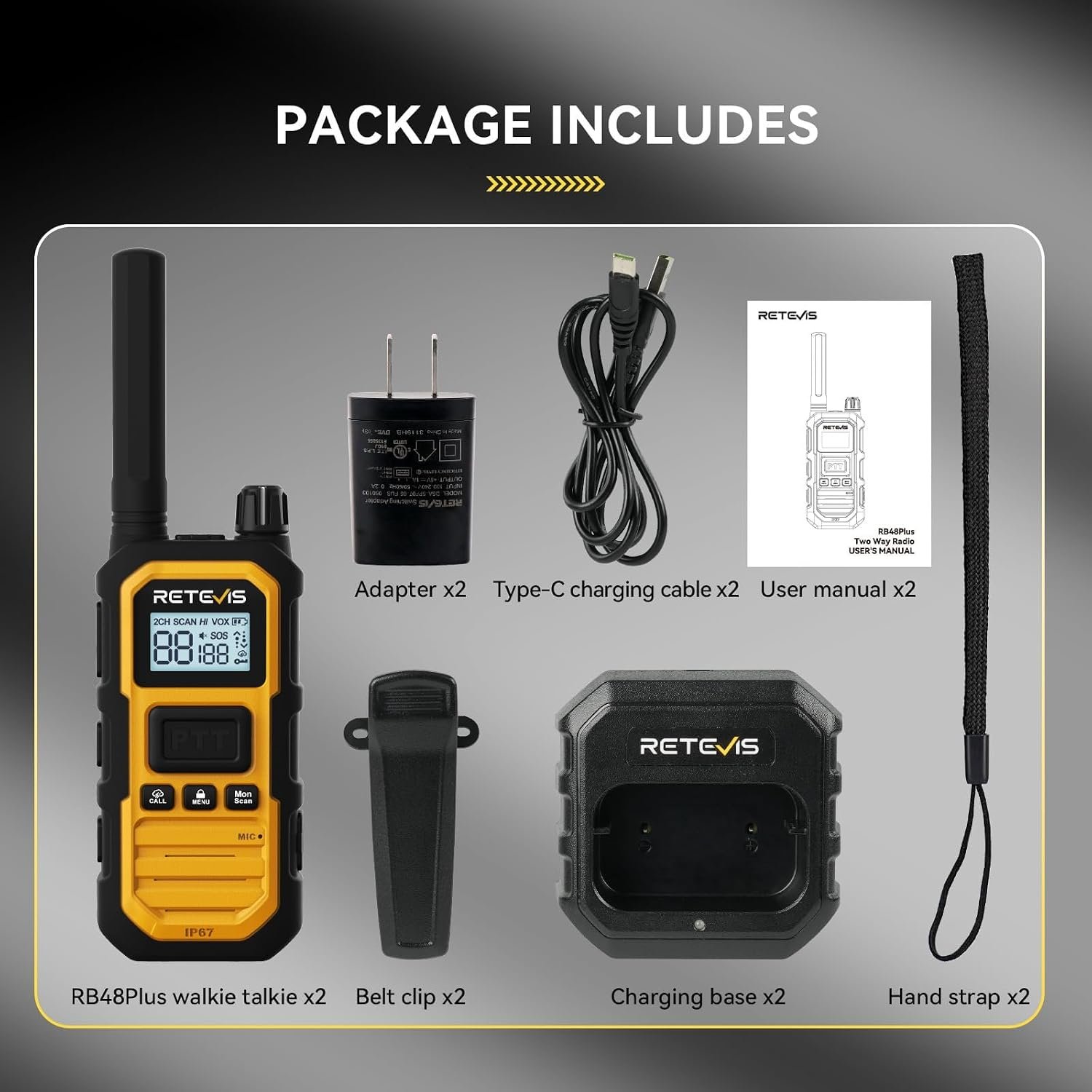 1793041361 Retevis RB48PLUS GMRS Walkie Talkies Long RangeIP67 Waterproof 2 Way Radio