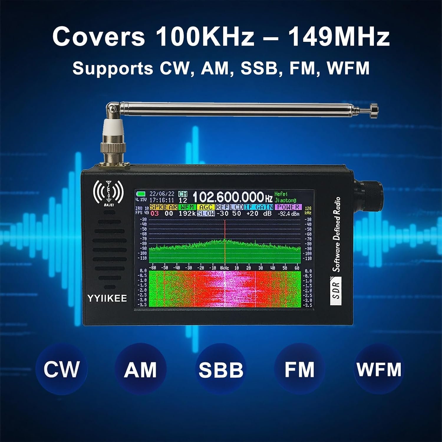 1793041547 Portable SDR DSP Radio Receiver – 4 3 Touchscreen 100KHz 149MHz Full Band Shortwave FM MW SSB CW HAM 192kHz Spectrum Waterfall Display CNC Aluminum Alloy Case Rechargeable Battery