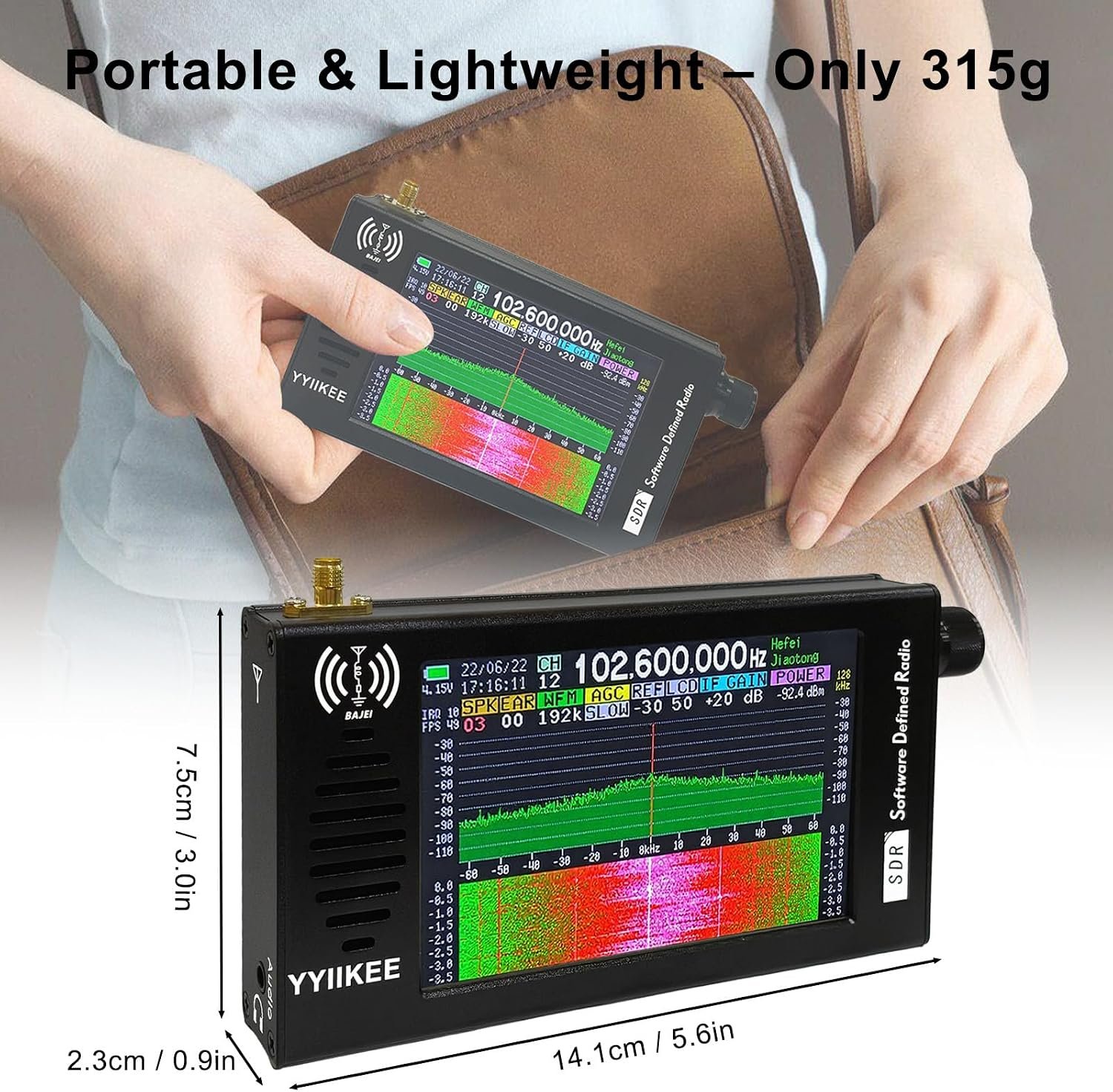 1793041551 Portable SDR DSP Radio Receiver – 4 3 Touchscreen 100KHz 149MHz Full Band Shortwave FM MW SSB CW HAM 192kHz Spectrum Waterfall Display CNC Aluminum Alloy Case Rechargeable Battery