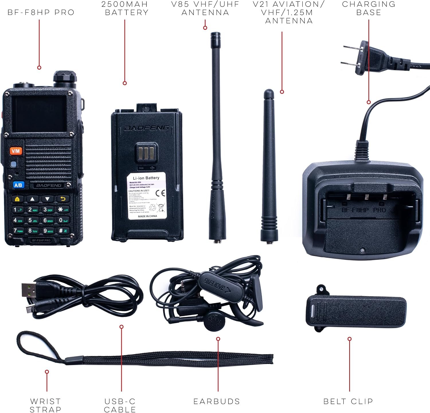 1793043805 BAOFENG BF F8HP PRO Tri Band Ham Radio Clear English Menus 1000 Memories Updatable Firmware Airband NOAA Reception USB C Charging