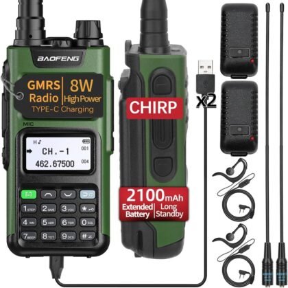 BAOFENG GM-15 Pro GMRS Radio 8W NOAA Weather Receiver Radio,GMRS Repeater Capable,Rechargeable Long Range Two Way Radio with Extended Battery USB-C Charger,2Pack