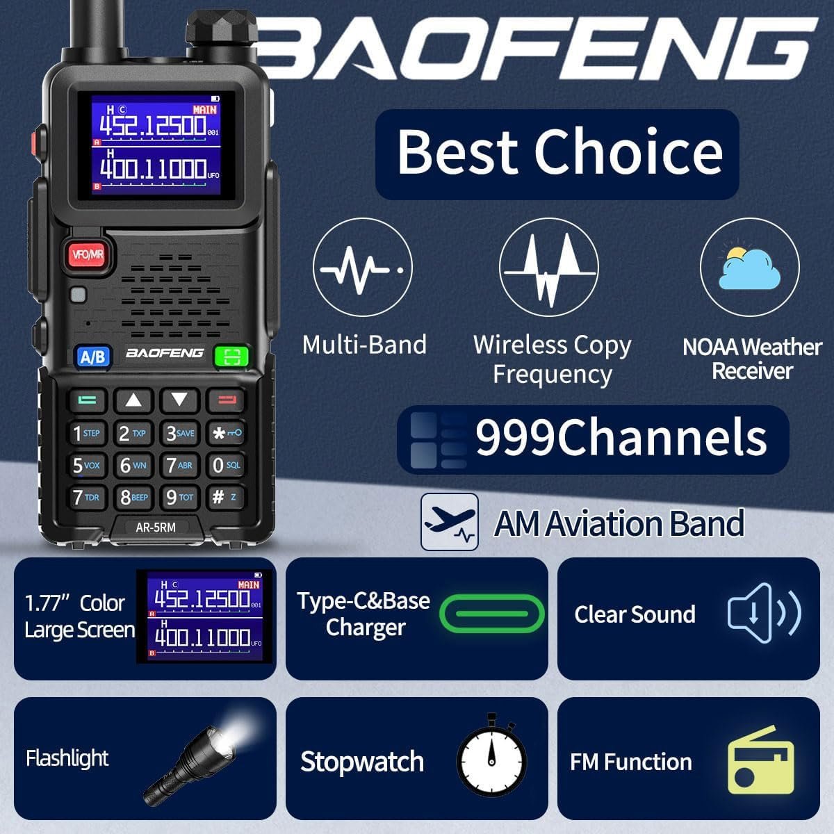 Baofeng Radio Ham Radio Handheld UV 5R Upgrade Long Range Rechargeable AR 5RM 10W NOAA Weather Emergency Tactical Two Way Radio with Programming Cable for Survival Gear Hunting Camping2 Pack