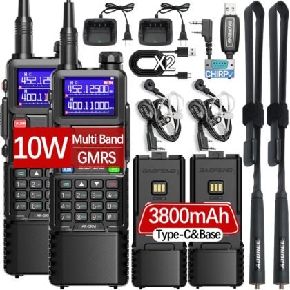 Baofeng Radio Ham Radio Long Range 5RM 10W Handheld Rechargeable 3800mAh Extended Battery NOAA Emergency Weather Tactical Two Way Radio Walkie Talkies For Adults USB-C Charger for Survival Gear,2 Pack