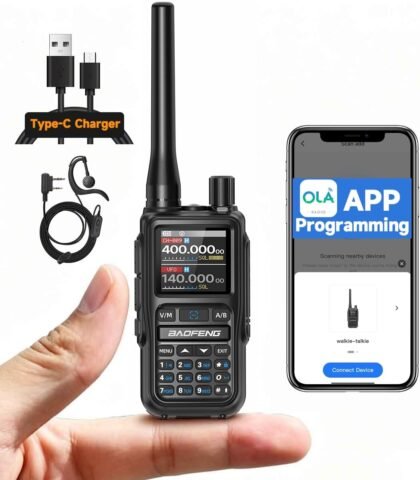 Baofeng UV-5R Mini Ham Radio Long Range Handheld Rechargeable Walkie Talkies for Adults APP Programming NOAA Weather UV5R 5RM Two Way Radio with Earpiece USB-C Charger for Survival Hunting