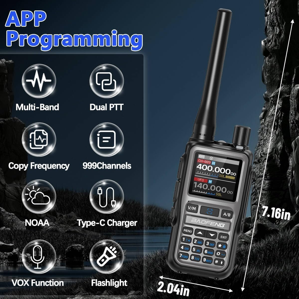 Baofeng UV 5R Mini Ham Radio Long Range Handheld Rechargeable Walkie Talkies for Adults APP Programming NOAA Weather UV5R 5RM Two Way Radio with Earpiece USB C Charger for Survival Hunting
