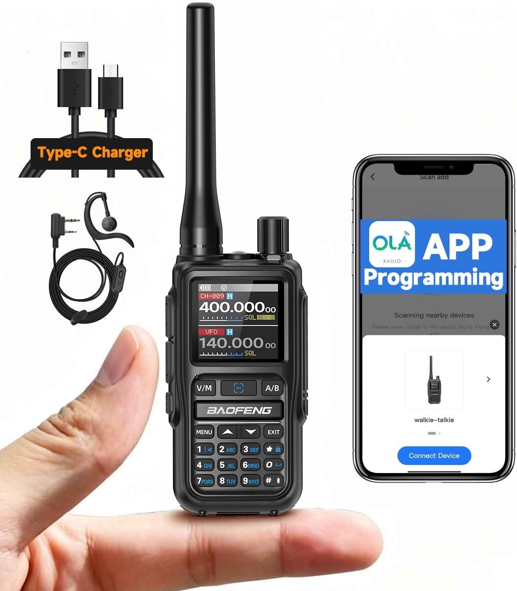 Baofeng UV-5R Mini Ham Radio Long Range Handheld Rechargeable Walkie Talkies for Adults APP Programming NOAA Weather UV5R 5RM Two Way Radio with Earpiece USB-C Charger for Survival Hunting
