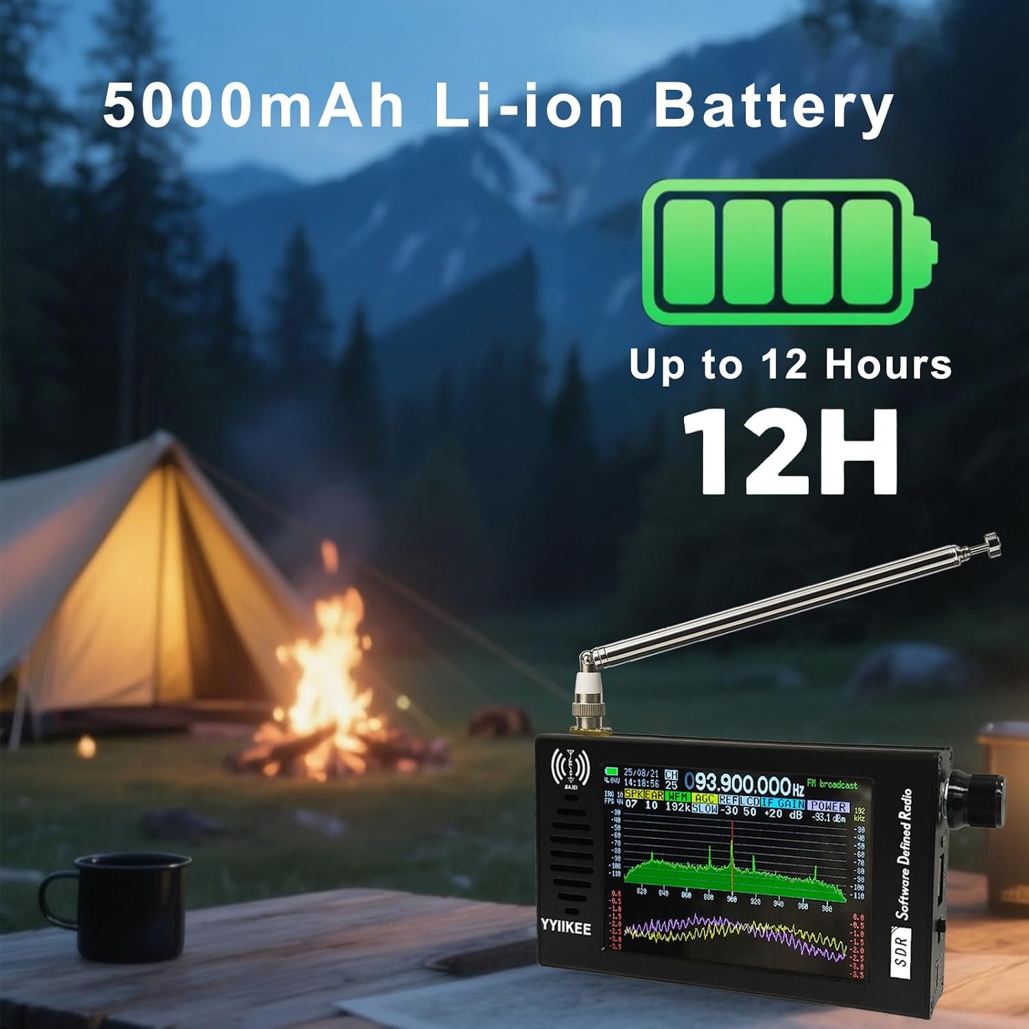 Portable SDR DSP Radio Receiver – 4 3 Touchscreen 100KHz 149MHz Full Band Shortwave FM MW SSB CW HAM 192kHz Spectrum Waterfall Display CNC Aluminum Alloy Case Rechargeable Battery